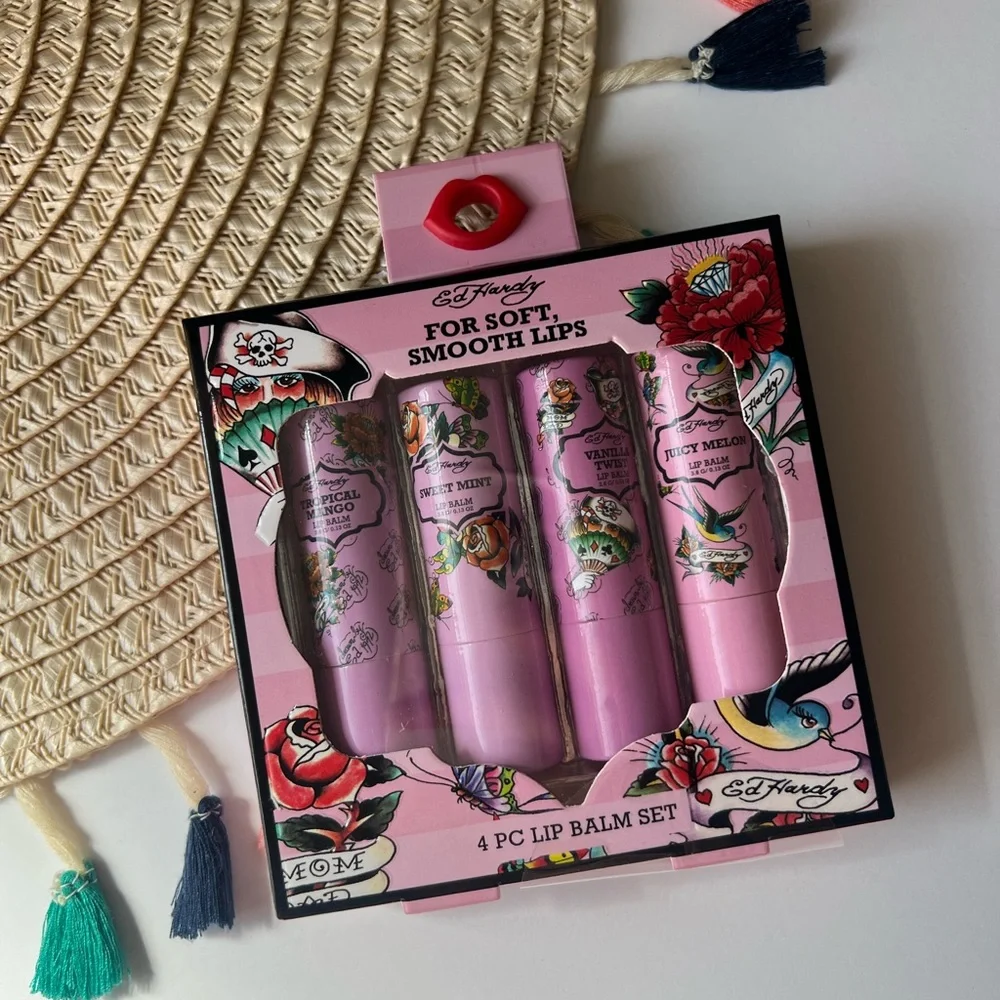 Ed Hardy 4 Pcs Lip Balm Set NIB